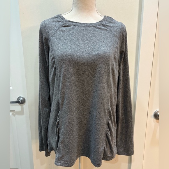 HYBA Gray Long Sleeve Activewear Top Ruched Side Crewneck Women’s XL - Picture 1 of 9